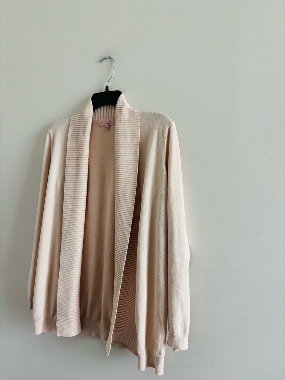 Philosophy Cardigan Sweater Blush Pink Shawl Collar Knit Open Women M Preppy - Picture 4 of 10